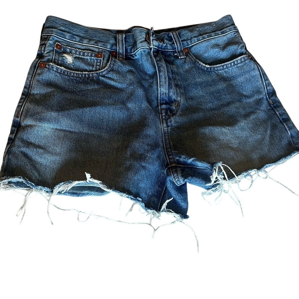 Madewell Relaxed Denim Shorts Size 25 Medium Wash High Rise Raw Hem Distressed